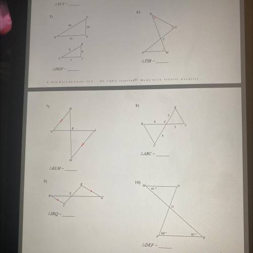 state if the triangles in each pair are similar. if so, state how you know they are similar and com