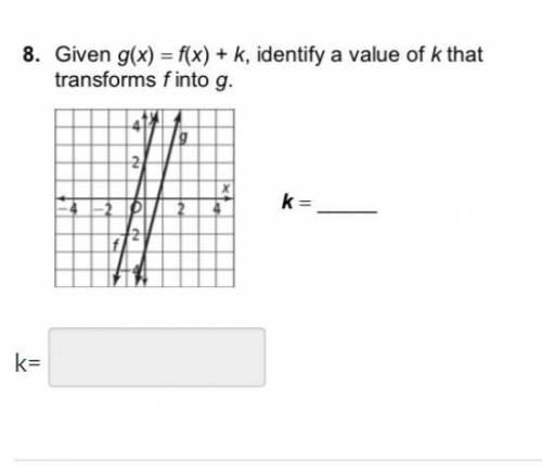 Given g(x) = f(x) + k, identify a value of k that transforms f into g.