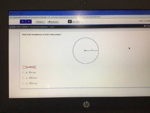 What is the circumference of circle shown below?