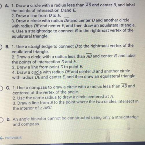 Which describes the correct order of steps for constructing an angle bisector

of LABC using only