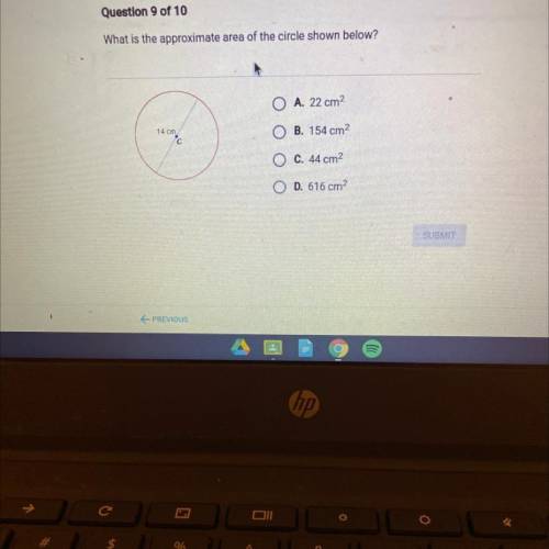 What is the approximate area of the circle shown below