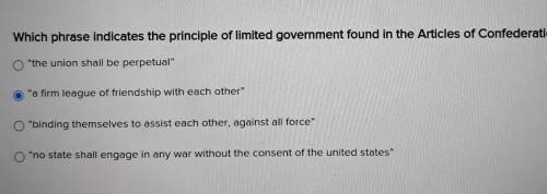 Which phrase indicates the principle of limited government found in the Articles of Confederation?