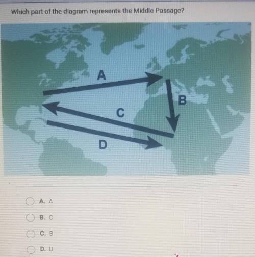 Which part of the diagram represents the Middle Passage?

A. AВ. CC. BD. D