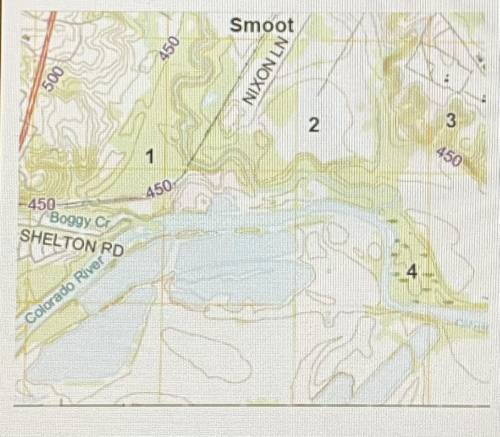 Study the topographic map.
Which region has a steep slope?