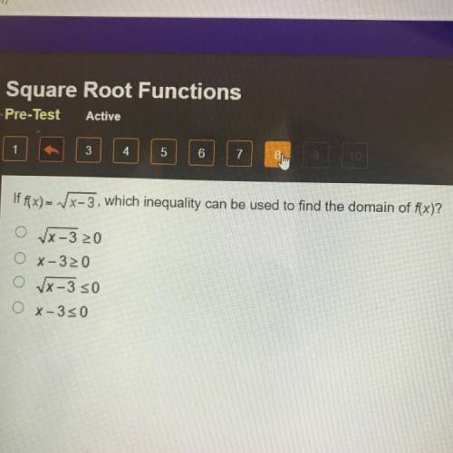 If f(x)= VX-3, which inequality can be used to find the domain of f(x)?
{TIMES PLS HURRY}