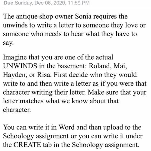 The antique shop owner Sonia requires the unwinds to write a letter to someone they love or someone