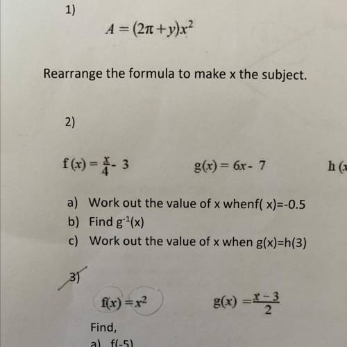 Question 1) rearrange the formula to make x the subject
