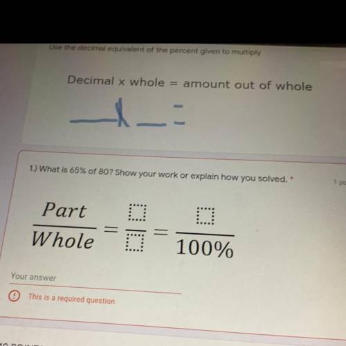 What is 65% of 80? Show your work or explain how you solved.