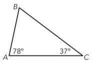 Determine the measure of the unknown angle in the triangle.
