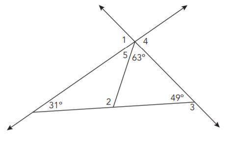 Determine the unknown angle measures in the figure.

m∠ 1=
m∠ 2=
m∠ 3=
m∠ 4=
m∠ 5=