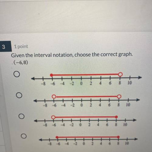 PLEASE FOR THE LIVE OF GOD HELP ME 
Given the interval notation, choose the correct graph.