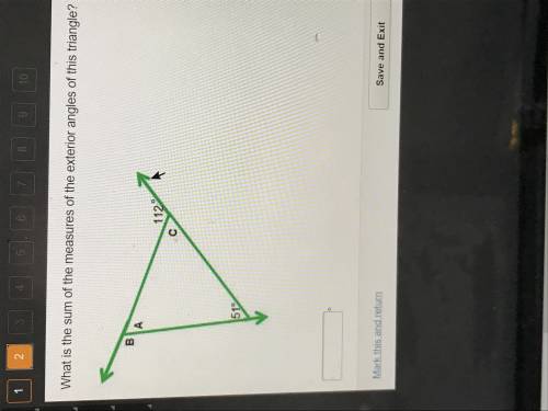 PLEASE HELP!!What is the sum of the measures of the exterior angles of this triangle?