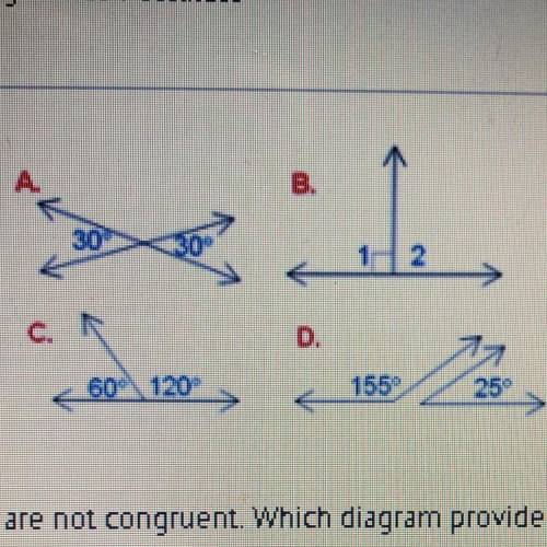 If two angles are supplementary, then they are not congruent. Which diagram provides a counterexamp