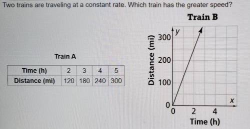 Two trains are traveling at a constant rate. Which train has the greater speed?