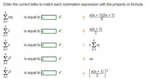 Enter the correct letter to match each summation expression with the property or formula.