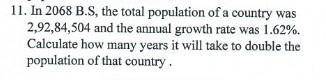 Calculate how many years it will take to double population of that country