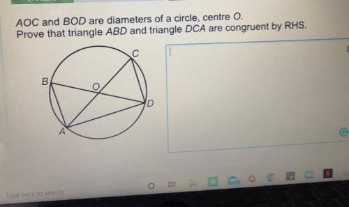 AOC and BOD are diameters of a circle, centre O.

Prove that triangle ABD and triangle DCA are con