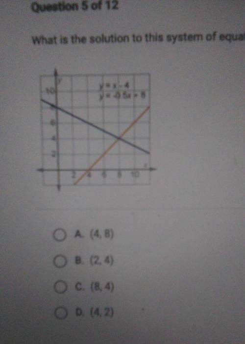What is the souloution to this system of equations y= -4 y= -0.5x + 8