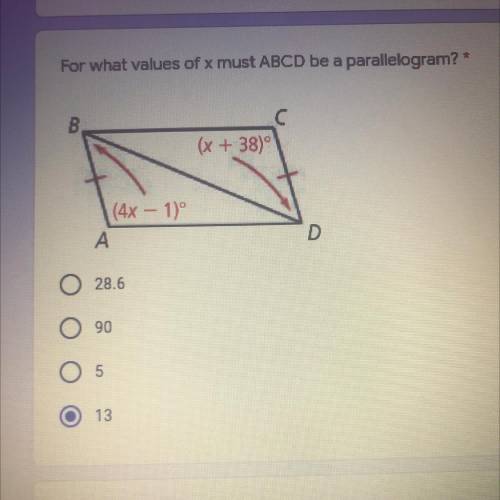 For what values of x must ABCD be a parallelogram