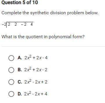 Complete the synthetic division problem below