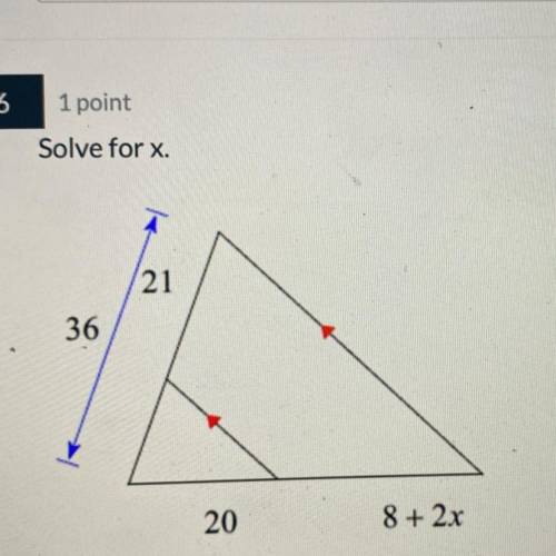 Solve for x.
21
36
20
8 + 2x
