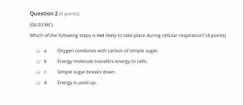 Which of the following steps is not likely to take place during cellular respiration? (4 points)