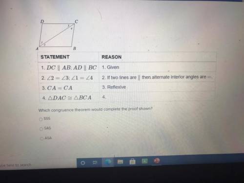Help pleaseee
what congruence theorem would complete the proof shown?
