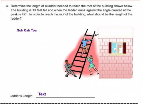 Please help me, I really need it!

Determine the length of a ladder needed to reach the roof of th