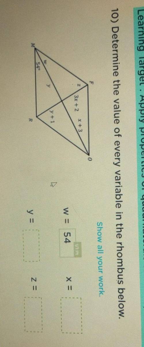 Determine the Value of every variable in the rhombus below.