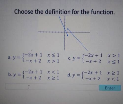 Choose the definition for the function. a. y = {-2x11 şi -2x 1 X -x+ 2 x > 1 c. y = {-2x + 1 x &