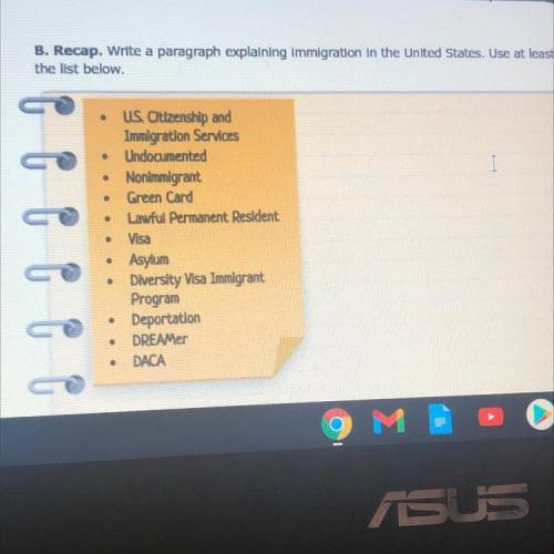 Write a paragraph explaining immigration in the United States. Use at least 6 words from the list b