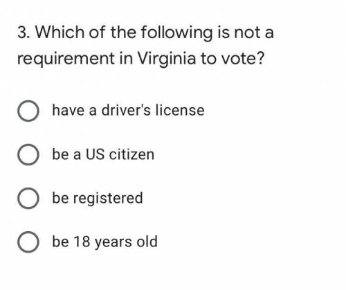 Which of the following is not a requirement in Virginia to vote?