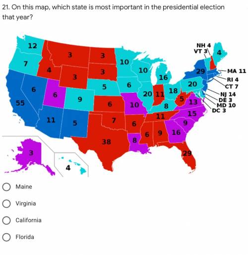 21. On this map, which state is most important in the presidential election that year?