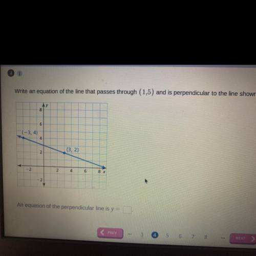 Write an equation of the line that passes through (1,5) and is perpendicular to the line shown