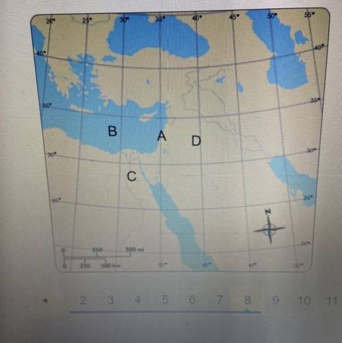 Location B is which place?

A. Canaan
B. Mediterranean
C. Syrian Desert 
D. Egypt