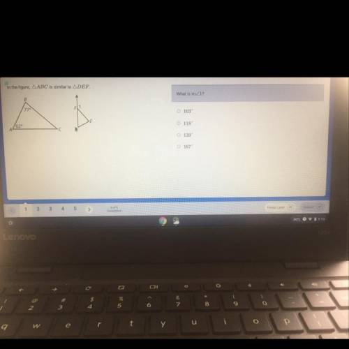 In the figure, ABC is similar to DEF.
What is m<1