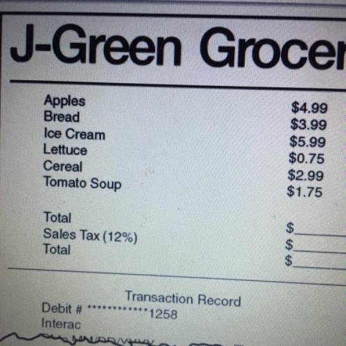 Javier went shopping at the local grocery store. A list of things he bought is shown in the receipt