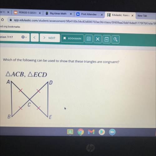 Which of the following can be used to show that these triangles are congruent?
AACB, A
B