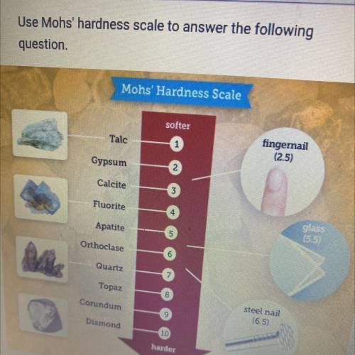 PLEASE ANSWER QUICKLY WILL MARK BRAINIEST Use Mohs' hardness scale to answer the following

questi