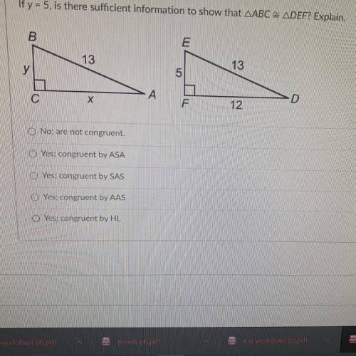 If y=5, is there sufficient information to show that abc = def? Explain.