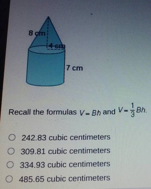 What is the volume of the composite figure? Use 3.14 for x. Round to the nearest hundredth. 8 cm 14
