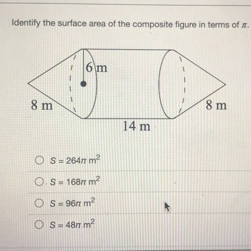 PLS HELP. indenting the surface area of the composite figure in terms of pi