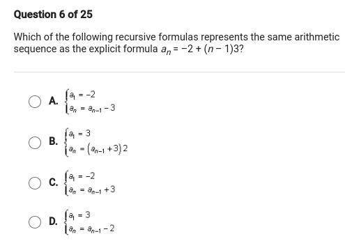 which of the following recursive formulas represents the same arithmetic sequence as the explicit f