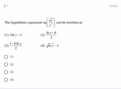 The logarithmic expression ln(√e/y^3) can be rewritten as