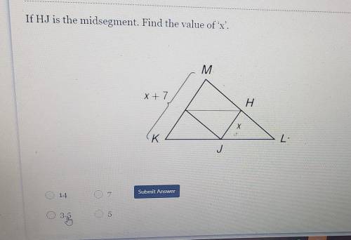 If HJ is the midsegment what is the value of X