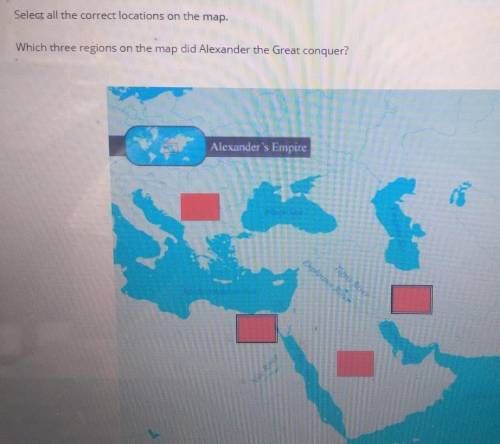 Please, Select all the correct locations on the map. Which three regions on the map did Alexander t
