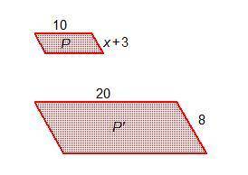 Parallelogram P was dilated to form parallelogram P prime.

Parallelogram P has side lengths of 10
