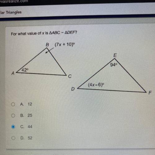 For what value of x is angle ABC - angle DEF?