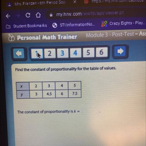 Find the constant of proportionality for the table of values.