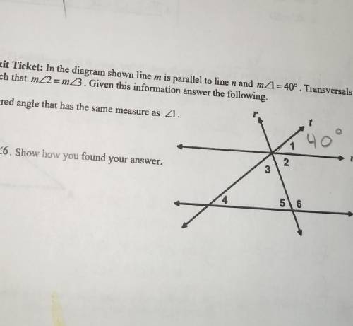 Find the measure of angle 6. Show how you found the answer.